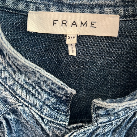 FRAME Cali Denim Romper Size S Blue Belted, Puff Sleeve, Button Front - Picture 6 of 11